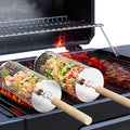 2PCS Rolling Grill Baskets, Round, 304 Stainless Steel, Gifts for Men Dad Husband