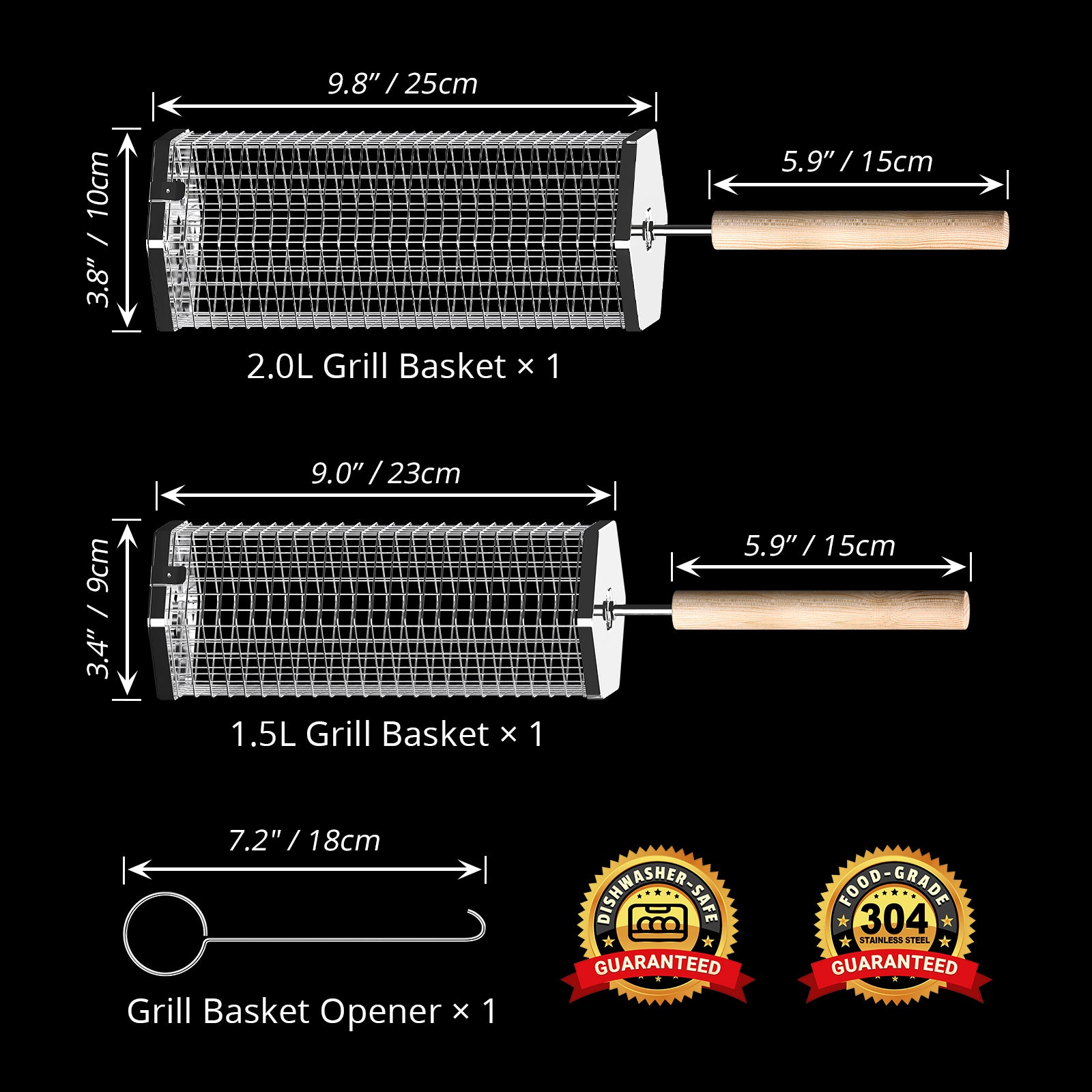 2PCS Rolling Grill Baskets, Hexagonal, 304 Stainless Steel, Gifts for Men Dad Husband