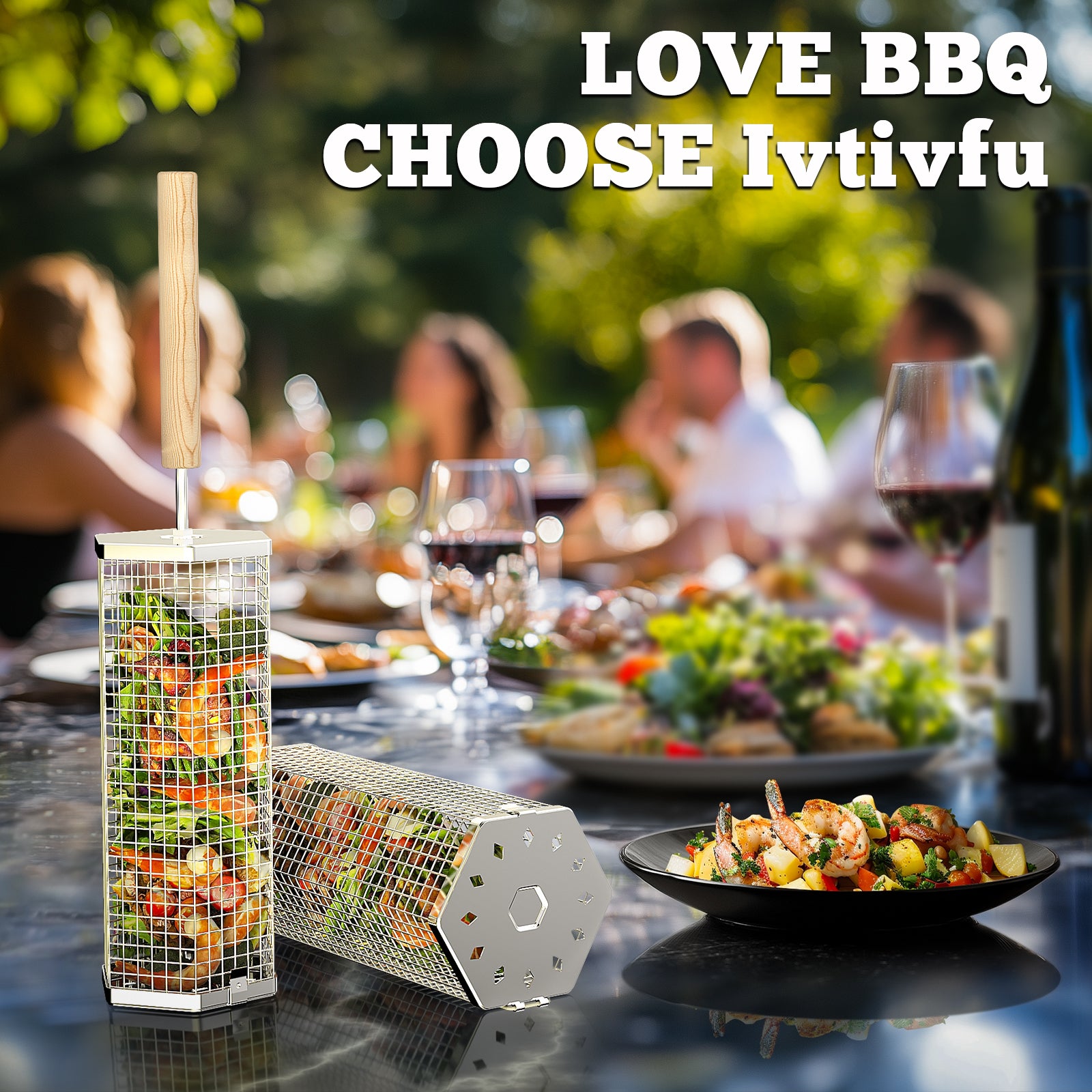 2PCS Rolling Grill Baskets, Hexagonal, 304 Stainless Steel, Gifts for Men Dad Husband
